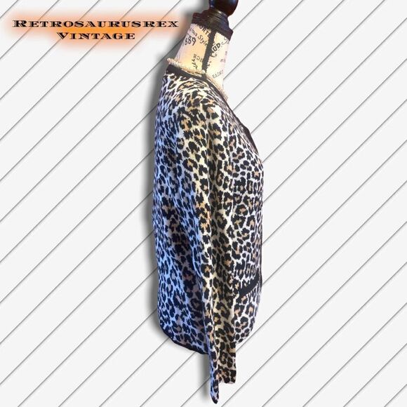 Vintage Leopard Print Cardigan Sweater Rockabilly Pinup, Medium - Picture 3 of 9